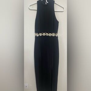 JS Collections Black Floor Length Dress with Gold Accents Size 6